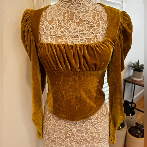 Free People Puff Long Sleeve Velvet Top - Picture 2 of 5